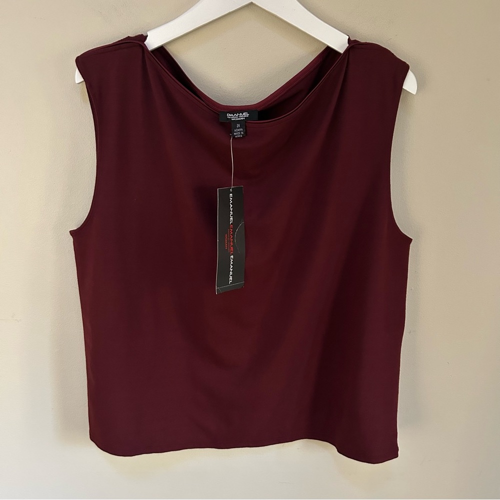 Emanuel Ungaro ~new ~ Sleeveless Boatneck Stretch Burgundy Tank Top in 2X